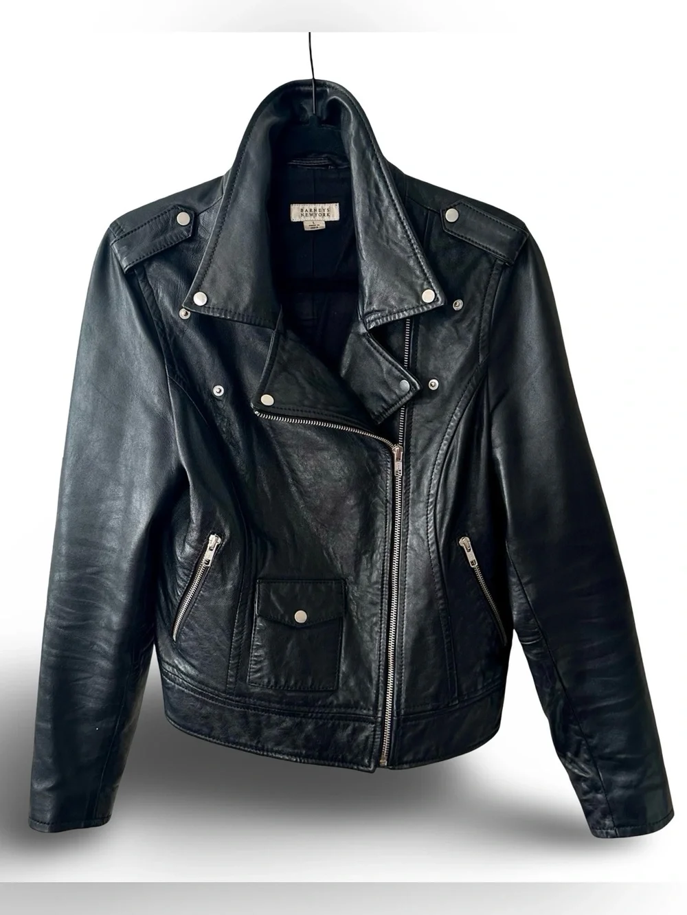 AUTH Vtg 90’s Barneys New York Soft Black Leather Moto Jacket Large Retail $895 - Picture 4 of 8